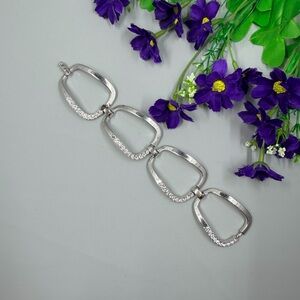 Fifth Avenue Collection Silver Geometric Design Bracelet with Crystal Accents